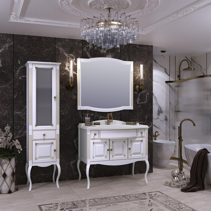 Мебель для ванной Opadiris Лаура 100, белый матовый с патиной