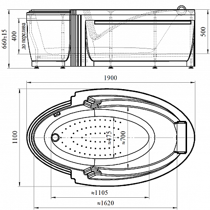 Акриловая ванна Radomir Ницца  190x110, комплект панелей